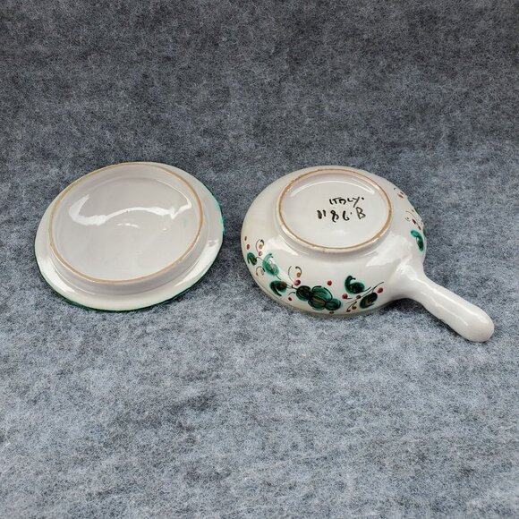VTG Italian Pottery Hand Painted Casserole Dish W/ Lid Rooster Floral Design - Picture 4 of 7